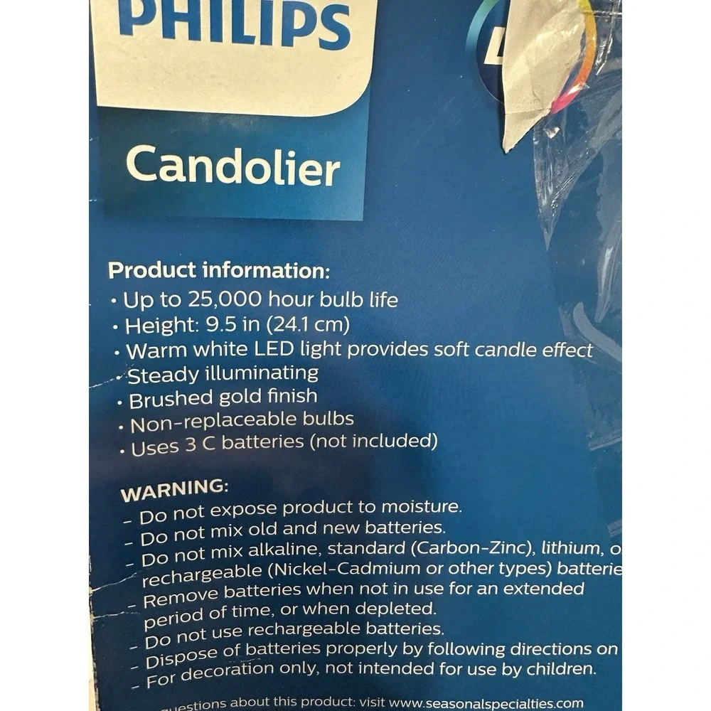 Set of 2 Philips Candolier LED Warm White Gold Tone with 6 hour Timer